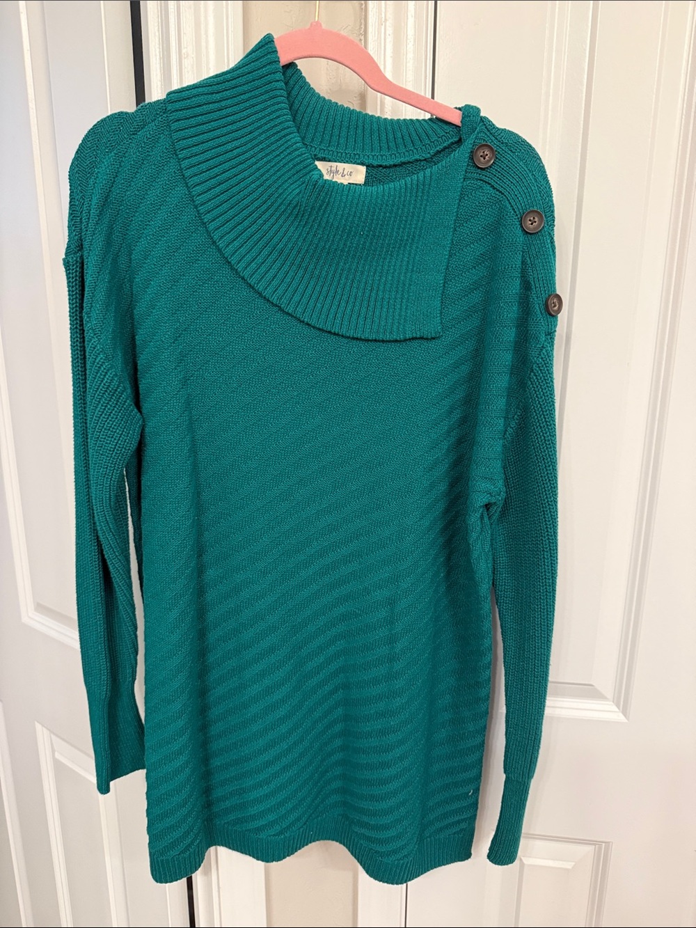 Style & Co. Teal Button-Shoulder Turtleneck Sweater